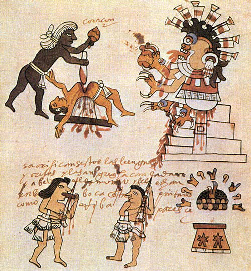 La vida en America antes de la llegada de Cortés: rituales prehispánicos, sacrificios humanos, cultos a los ídolos.